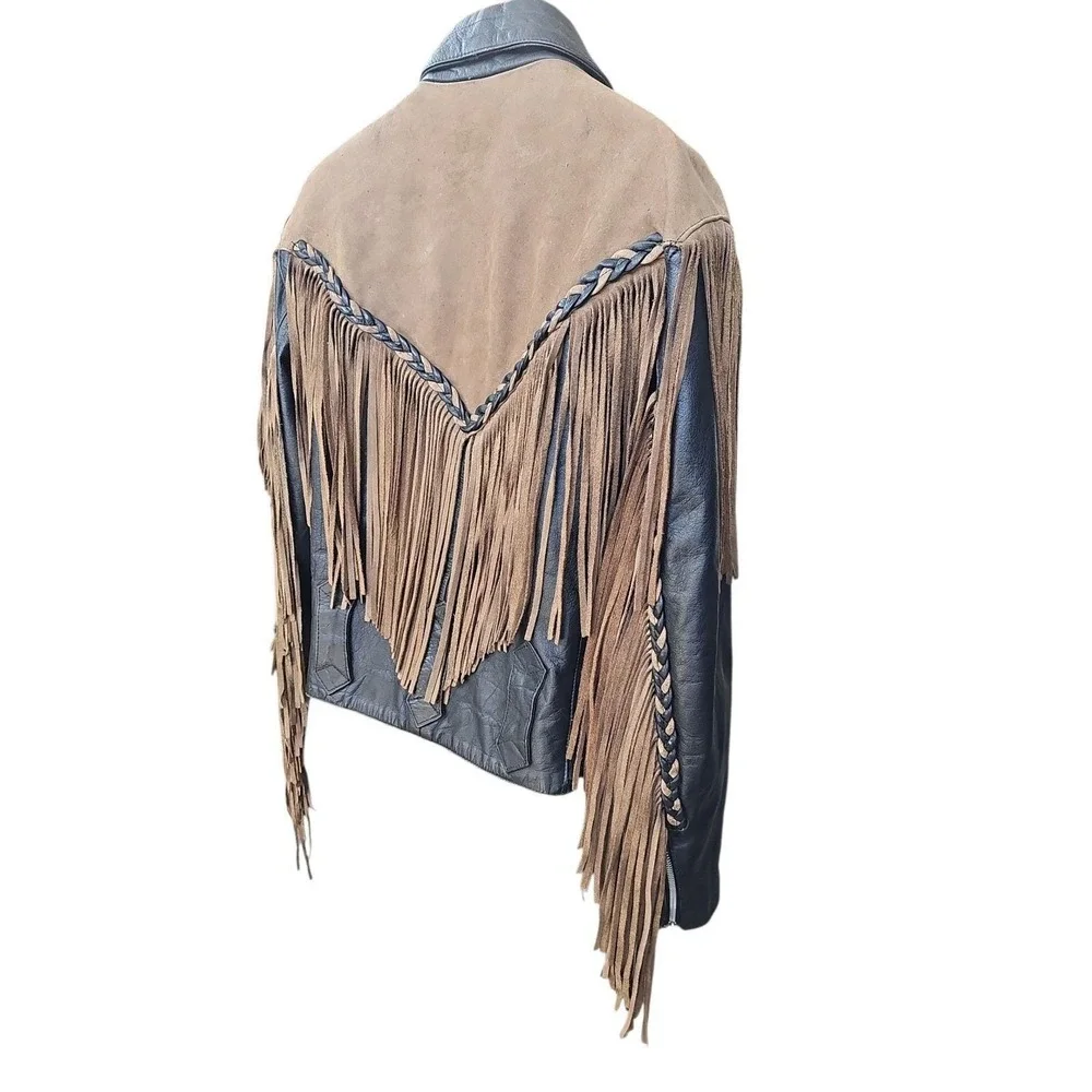 Vintage 80s FMC Leather‎ Fringe Jacket - Western Biker Coat - Men's Large